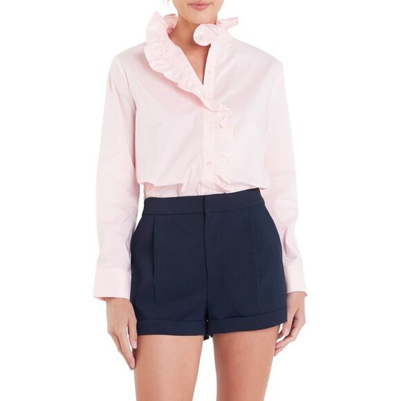 English Factory Tops - English Factory Ruffle Trim Button-Up pink Shirt size S